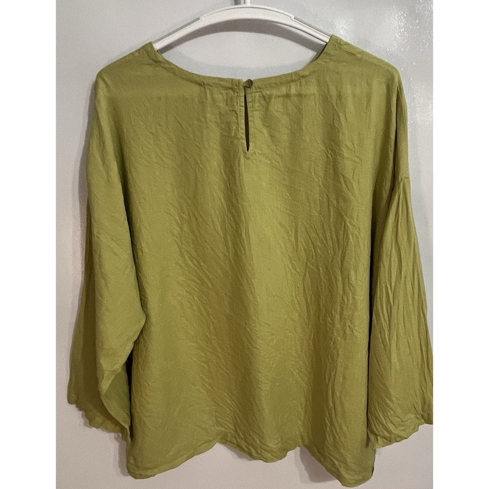 Eileen Fisher Size Large Chartreuse Green Organic Linen Tunic Top Pockets - Picture 4 of 7